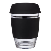 Load image into Gallery viewer, Perka® Rizzo 12 oz. Glass Mug w/ Silicone Grip &amp; Lid
