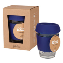 Load image into Gallery viewer, Perka® Rizzo 12 oz. Glass Mug w/ Silicone Grip &amp; Lid
