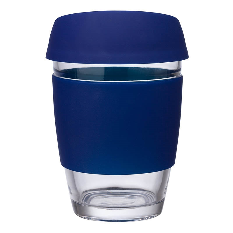 Perka® Rizzo 12 oz. Glass Mug w/ Silicone Grip & Lid